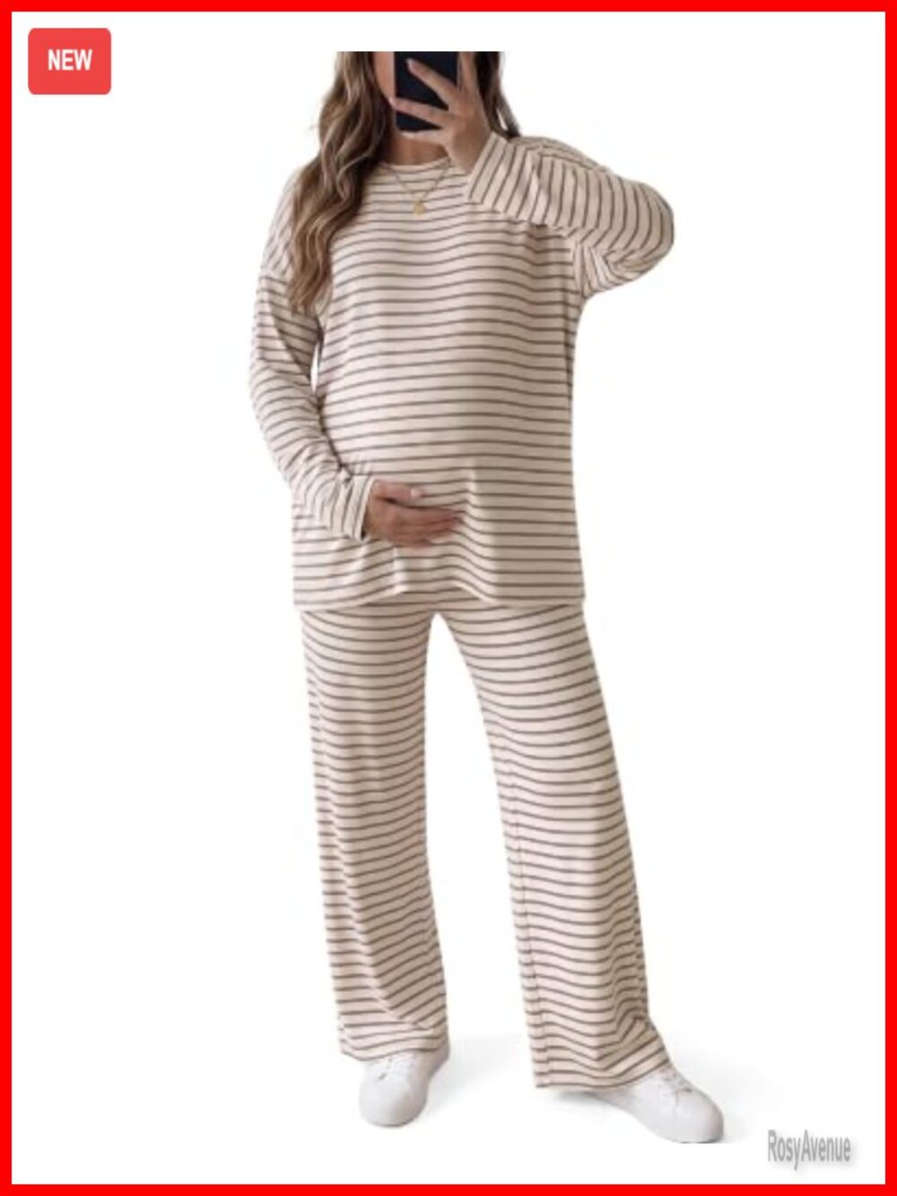 Maternity 2 Piece Outfit Striped Set Polyester Spandex Lounge